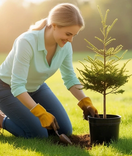 Certified arborist planting a new tree in Fredericton