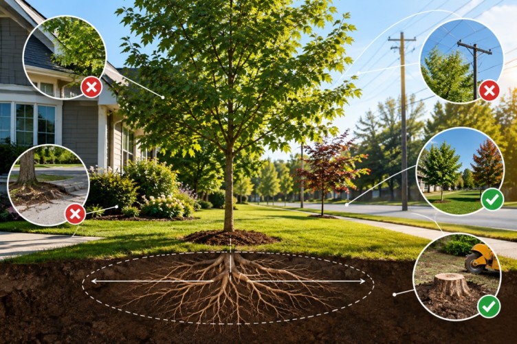 Proper tree planting location in a Fredericton residential yard